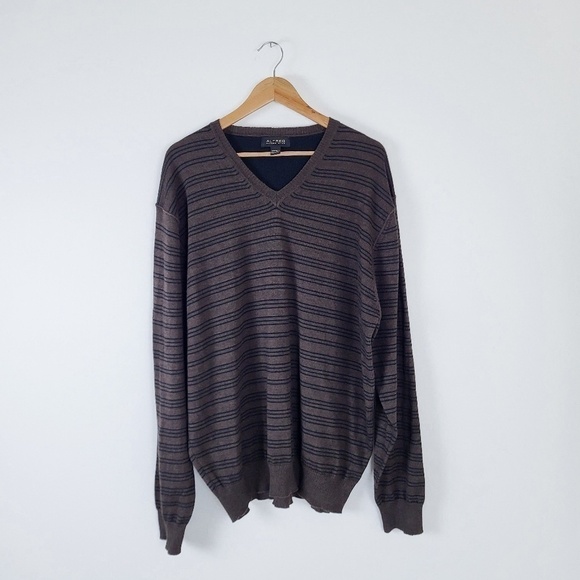 Merino Wool Crew Neck Sweater V-neck stripes stripes soft long sleeve - Picture 1 of 9